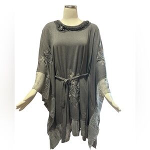 NWT Michael K brand Gray Poncho or dress  with Belt and Embellishments